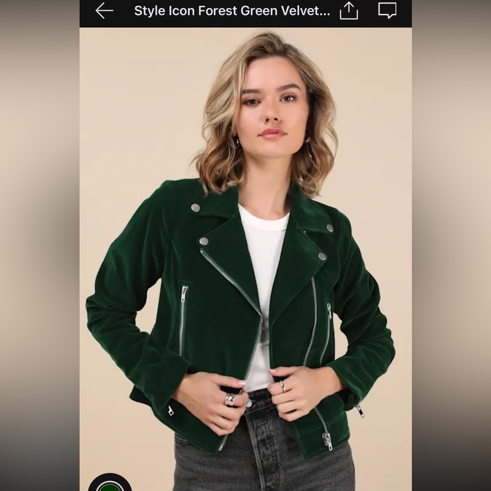 Dark green velvet Lulus moto jacket